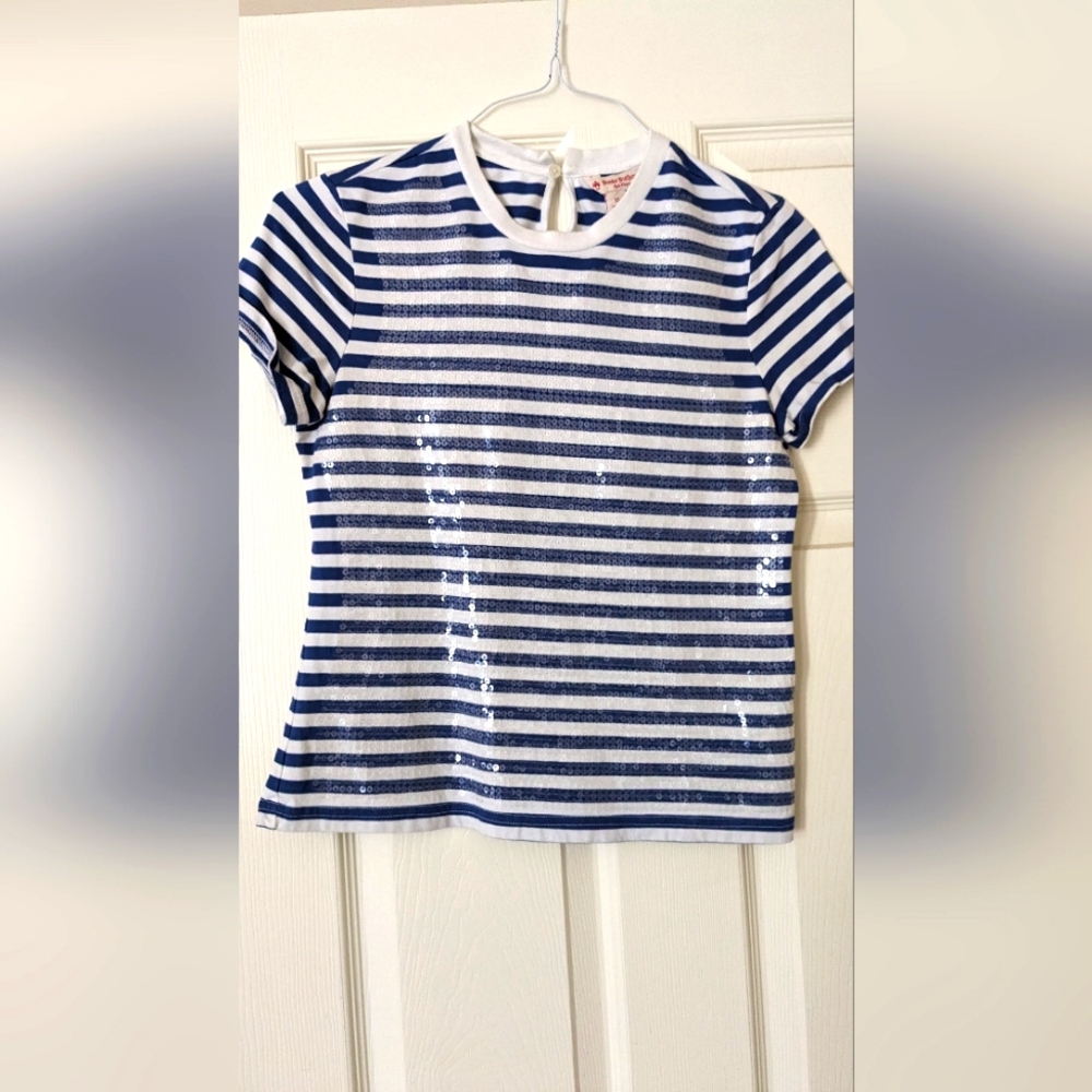 Brooks Brothers blue stripe sequin top